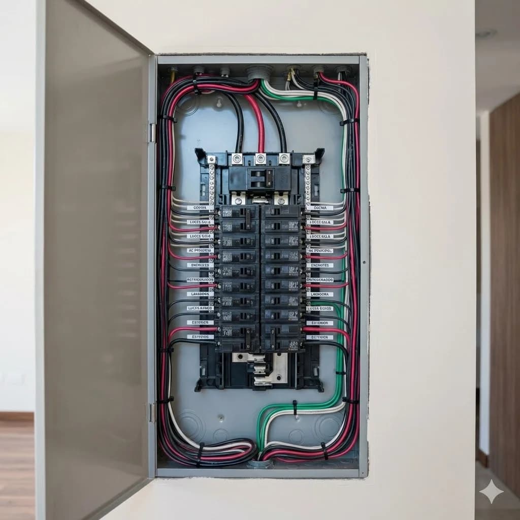 Centro de carga residencial organizado y etiquetado en Tepic